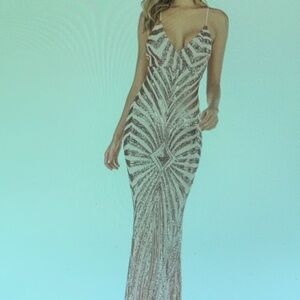 Mermaid Maternity Elegant Maxi Dress - Silver and Cream